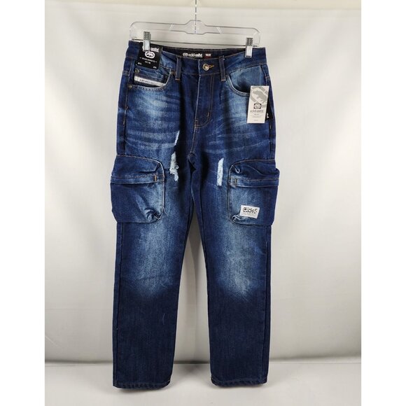 ECKO Unltd Jeans Mens 29 Blue Loose Cargo Distressed Denim (29x30) NWT - Picture 1 of 15